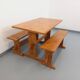 Suite of a table and 2 vintage fir benches from the 60s