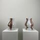 Pair of table lamps in white and brown glass in the shape of a mushroom by Doria Leuchten, 1970.