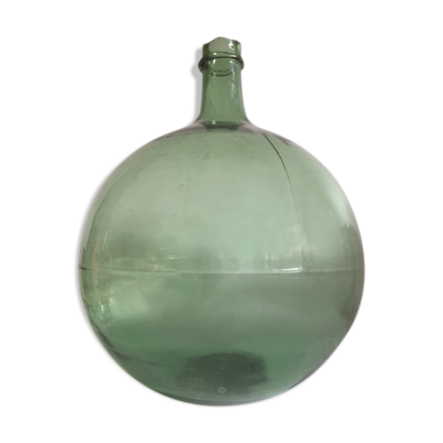 Demijohn old transparent green, estimated capacity around 12 to 15L