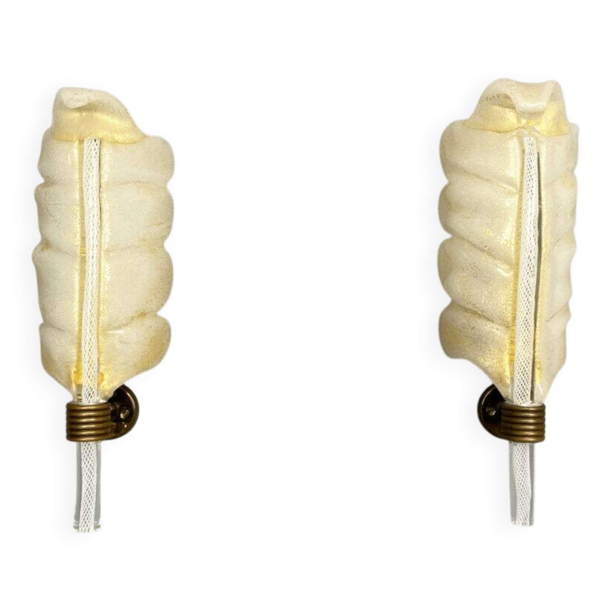 Pair of glass sconces, leaf design, by Andre Arbus for Veronese made by Barovier & Toso, Italy, 1950s