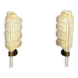 Pair of glass sconces, leaf design, by Andre Arbus for Veronese made by Barovier & Toso, Italy, 1950s