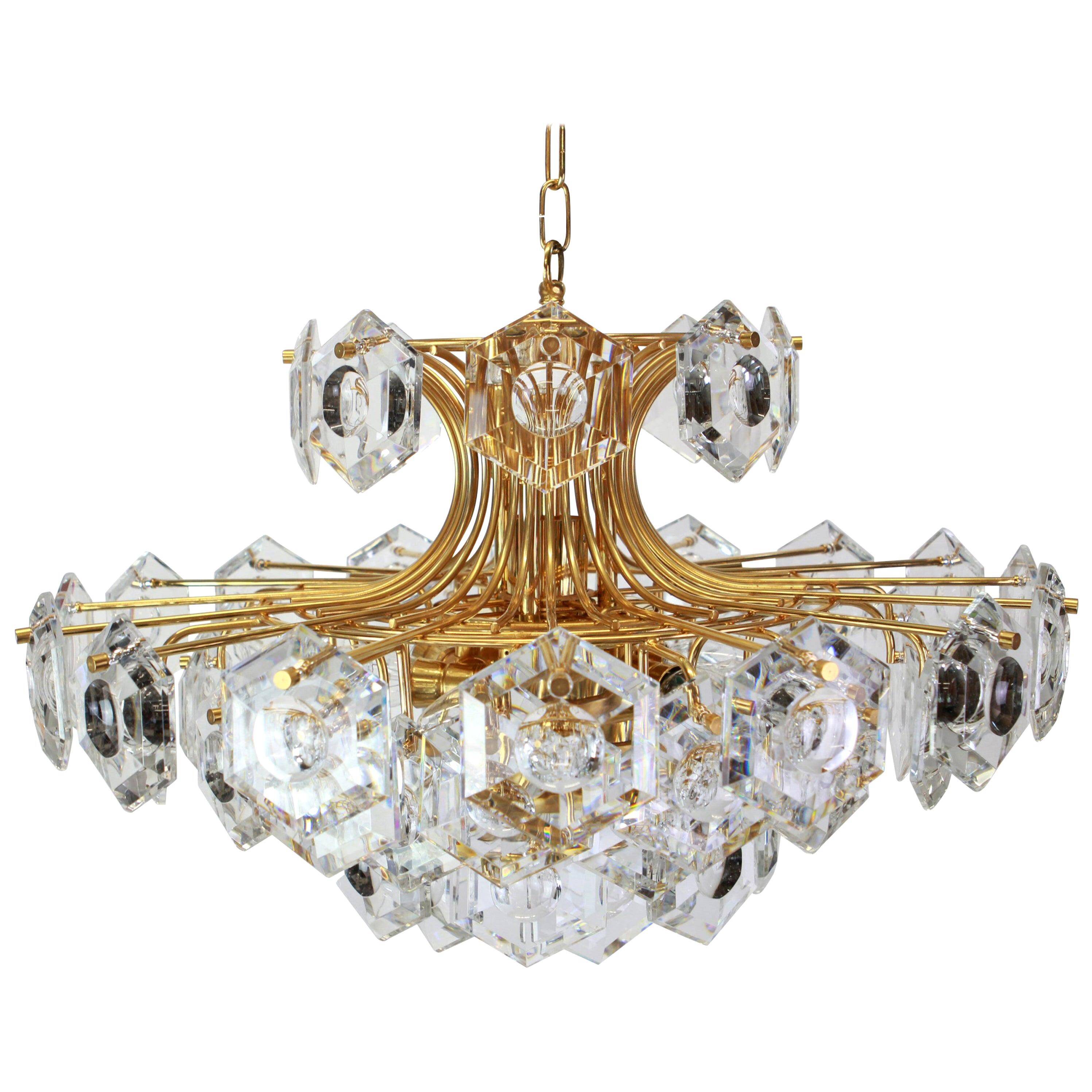 Large gilded brass and crystal chandelier by Kinkeldey, Germany, 1960s.