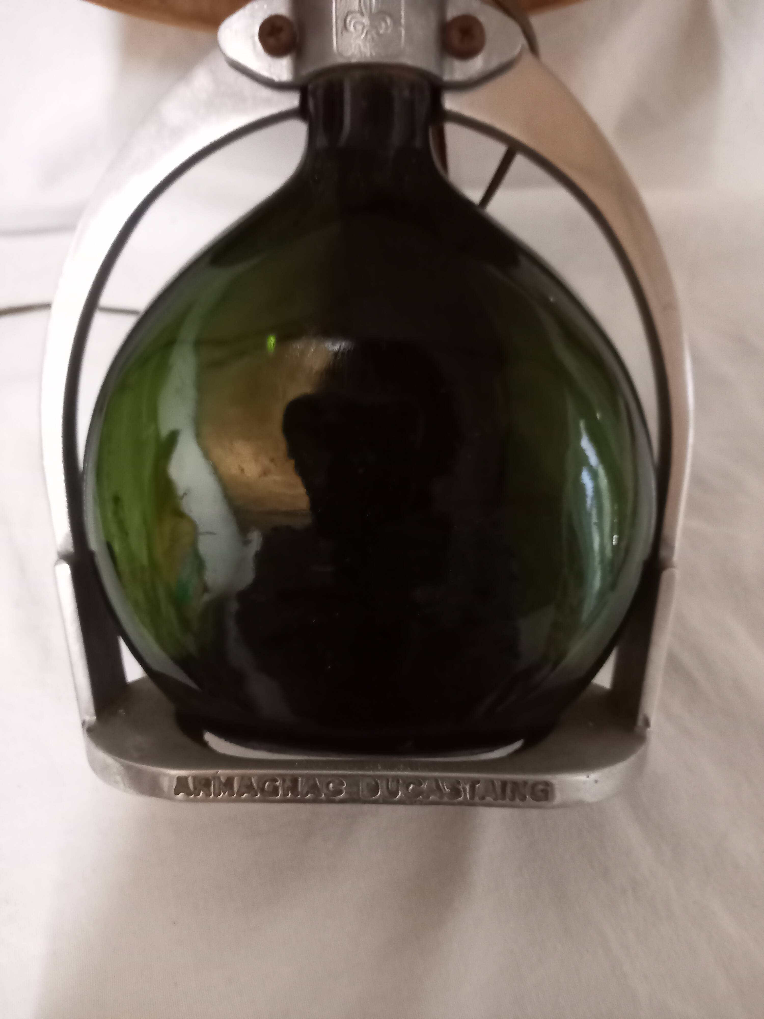 Ducastaing Armagnac bottle lamp with stirrup, 1960s