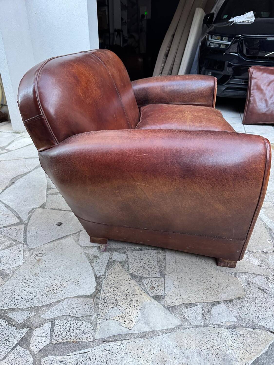 Ensemble Club authentique années 50 – Canapé + 2 fauteuils en cuir