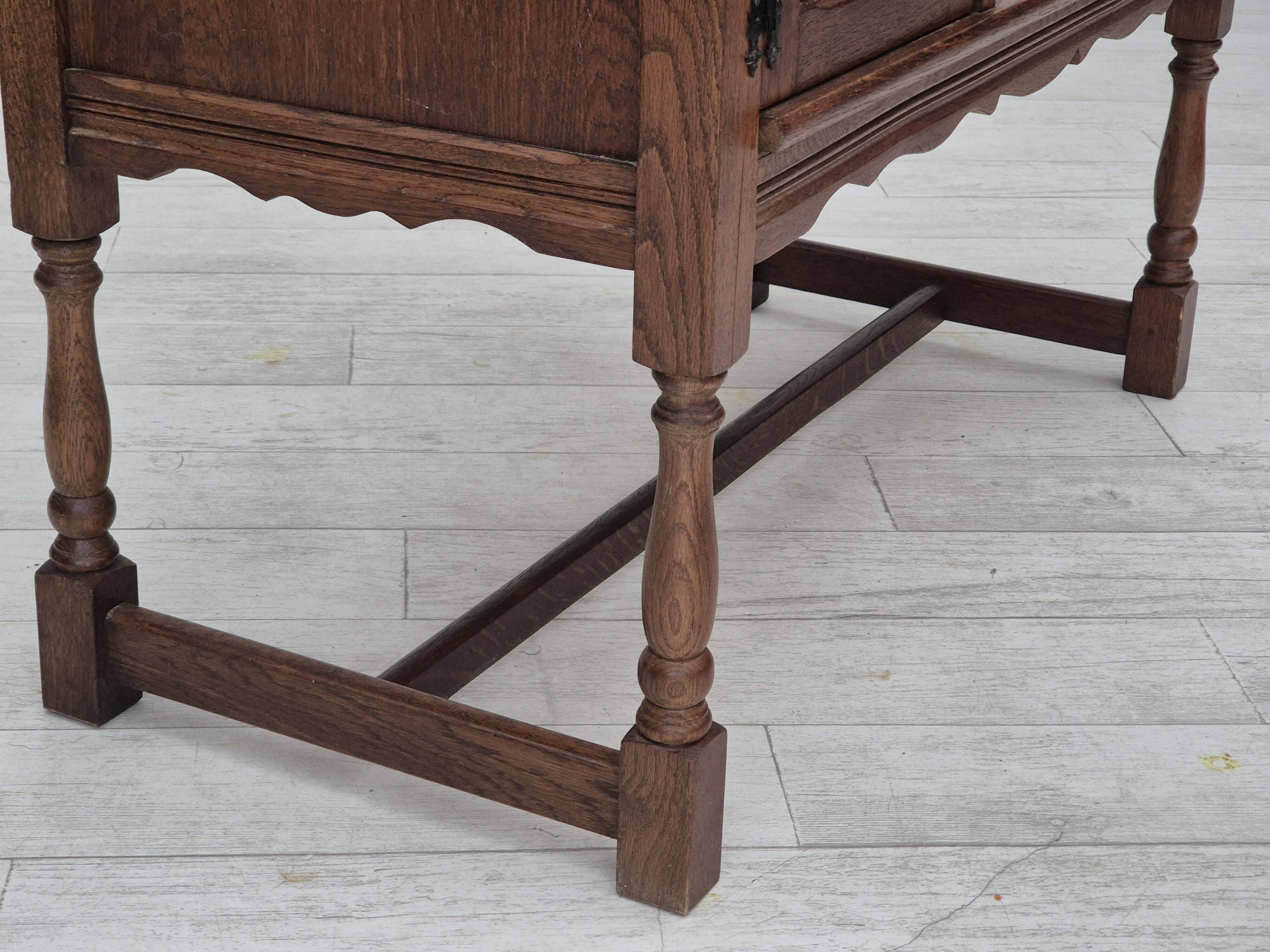 1960s, Danish bench, dark solid oak wood, plywood.