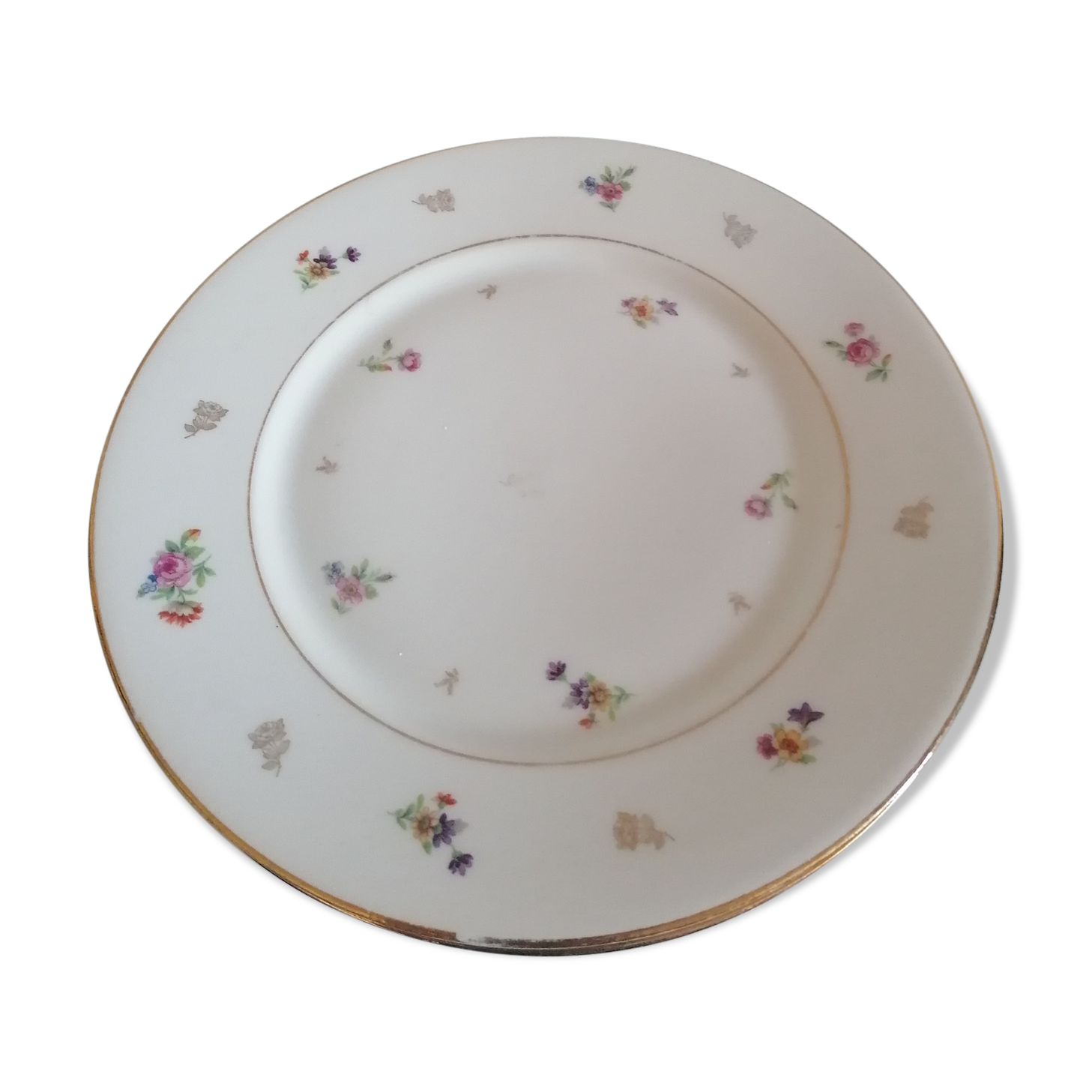 6 flowery flat plates, porcelain old romantic limoges