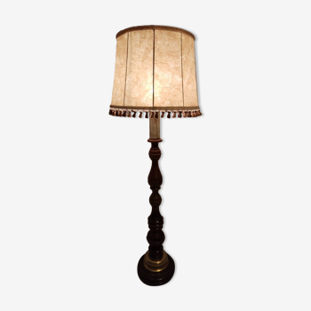 Turned wooden floor lamp and pig bladder lampshade 1970
