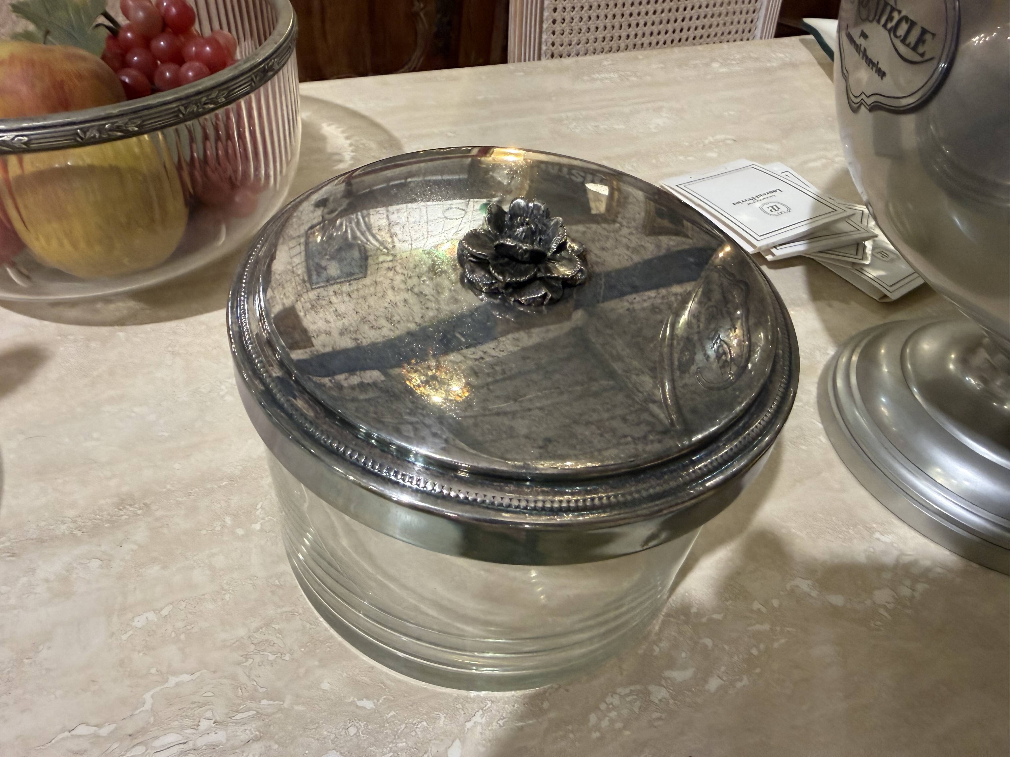 Crystal and silver-plated biscuit jar