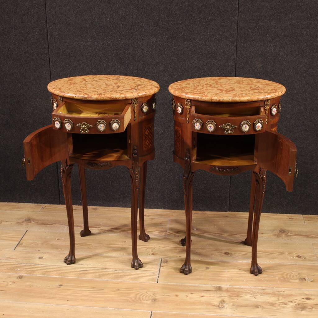 Pair of bedside tables in marquetry from the 20th century.