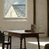 Modern French rectangular dining table in solid pine, handmade, 1900s.