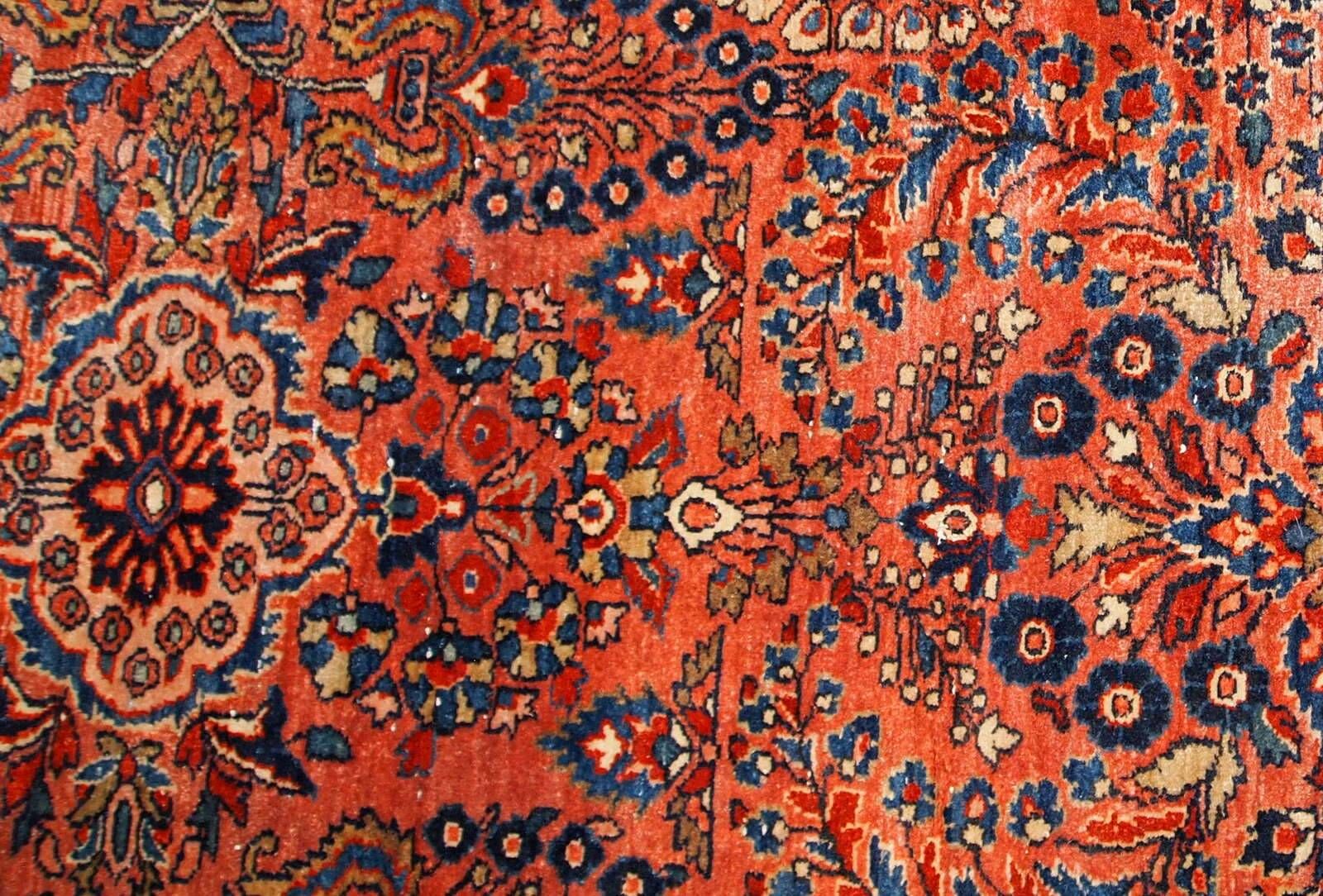 Handmade antique Persian Sarouk rug 4.1' x 6.5' (125cm x 198cm) 1920s - 1B789