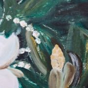 Huile sur toile « Motifs floraux » par Eila C, Suède milieu XXème