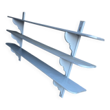 XL Antique French Wall Rack — Painted Grey Solid Wood, 3-Tier 249cm Industrial Farmhouse Shelf