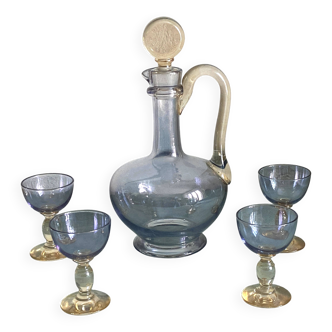 Old iridescent crystal liqueur service, late 19th century, perfect condition