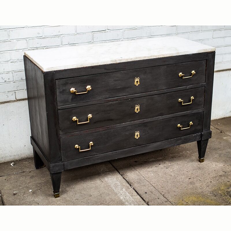 Commode 3 tiroirs Louis XVI dessus marbre blanc