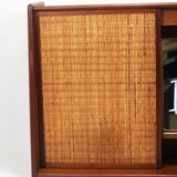 Arne Wahl Iversen Wall Mirror & Shelf Cabinet, Teak & Cane for Brenderup Denmark