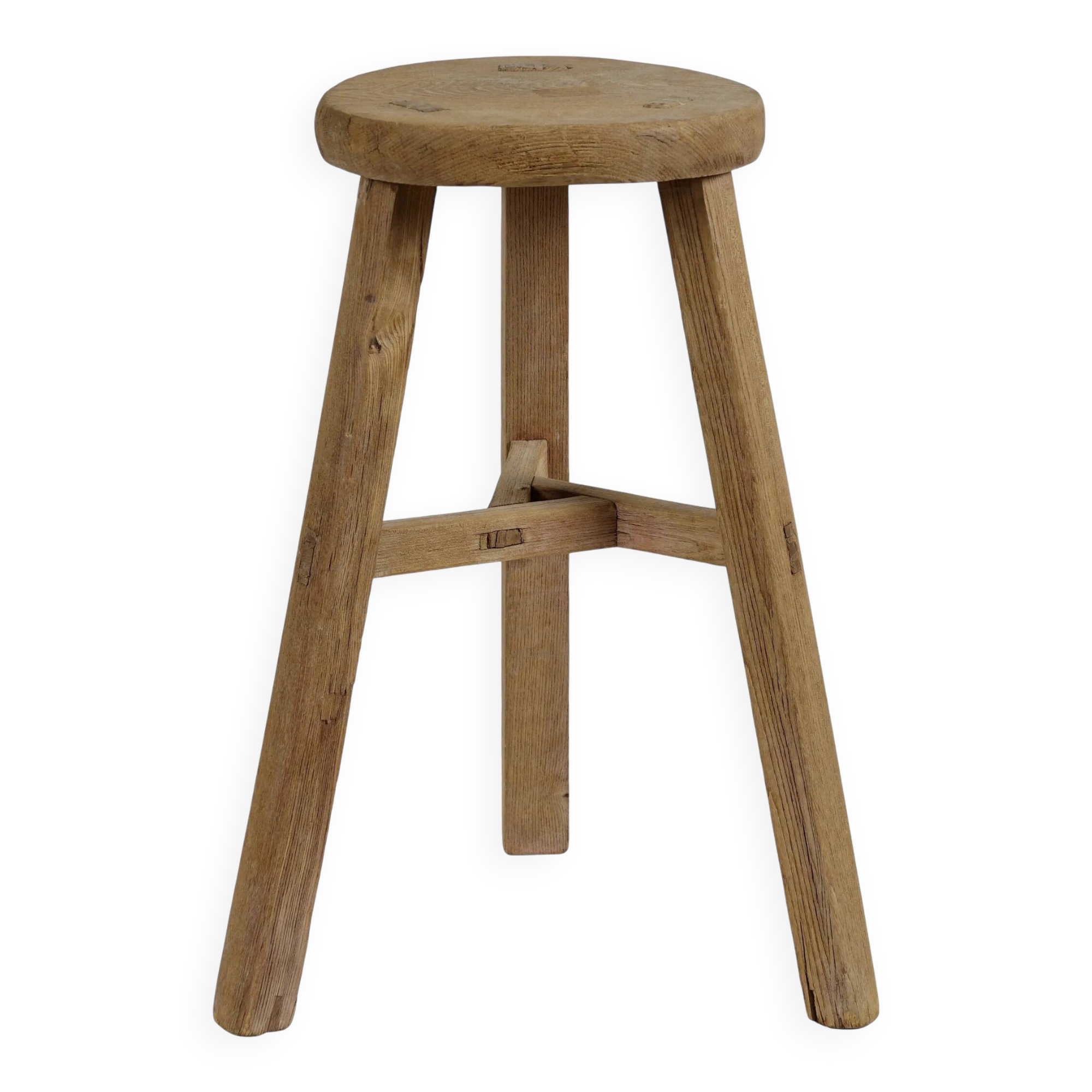 Gong - Antique Chinese pine stool, round seat no. 7