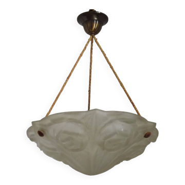 Plafonnier en verre Art Déco à décor de roses par Degué, vers 1930