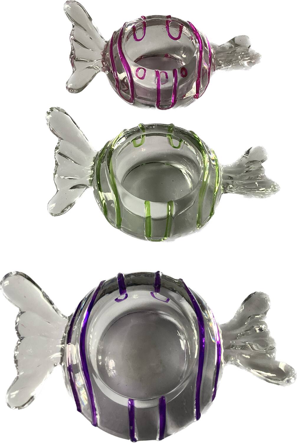 3 murano glass candy candle holders