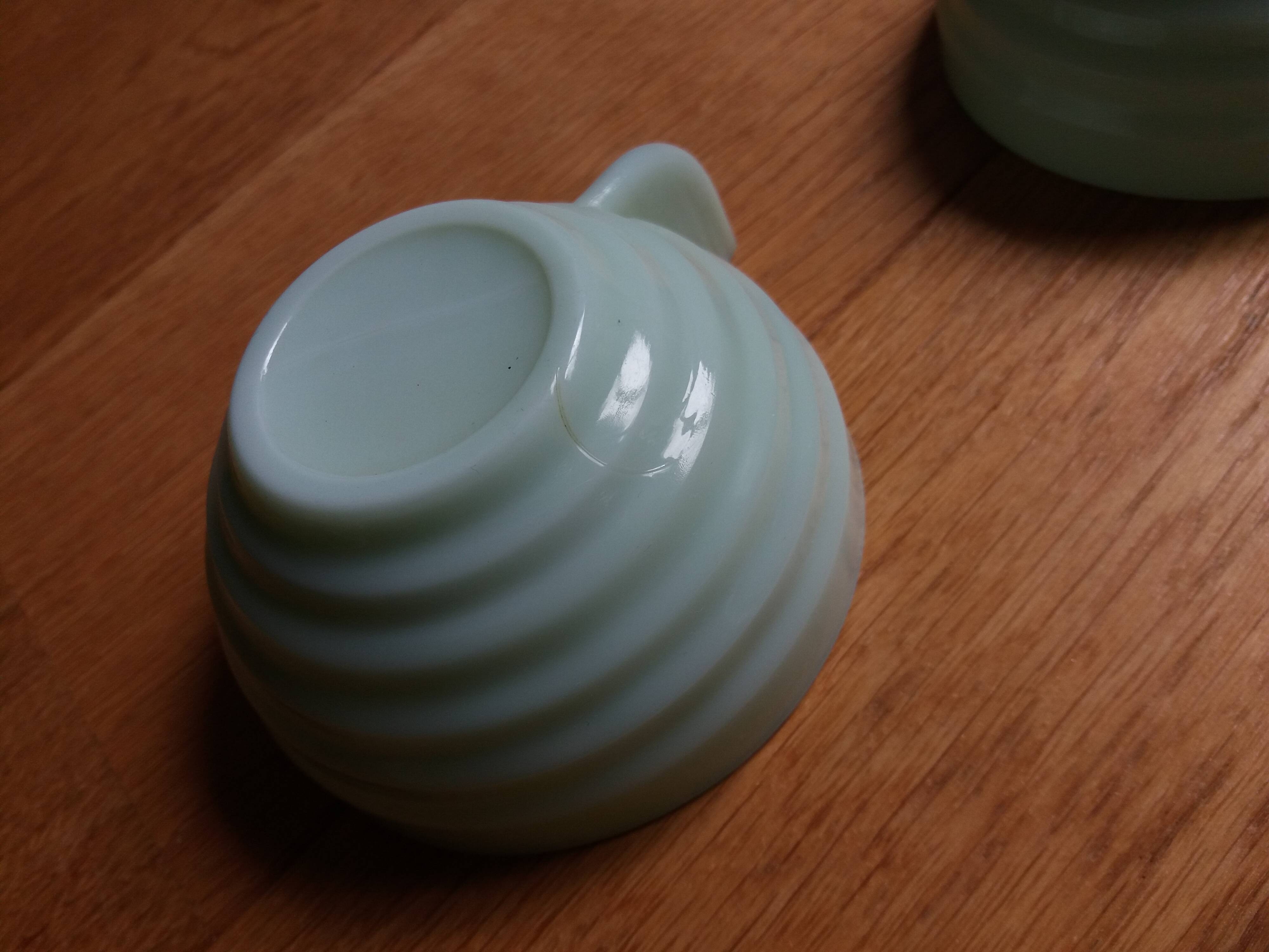 5 pale green Art Deco opaline cups