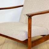 GFM-142 armchair, design by Edmund Homa from the 70s, beige boucle, dark wood - 2 pieces available