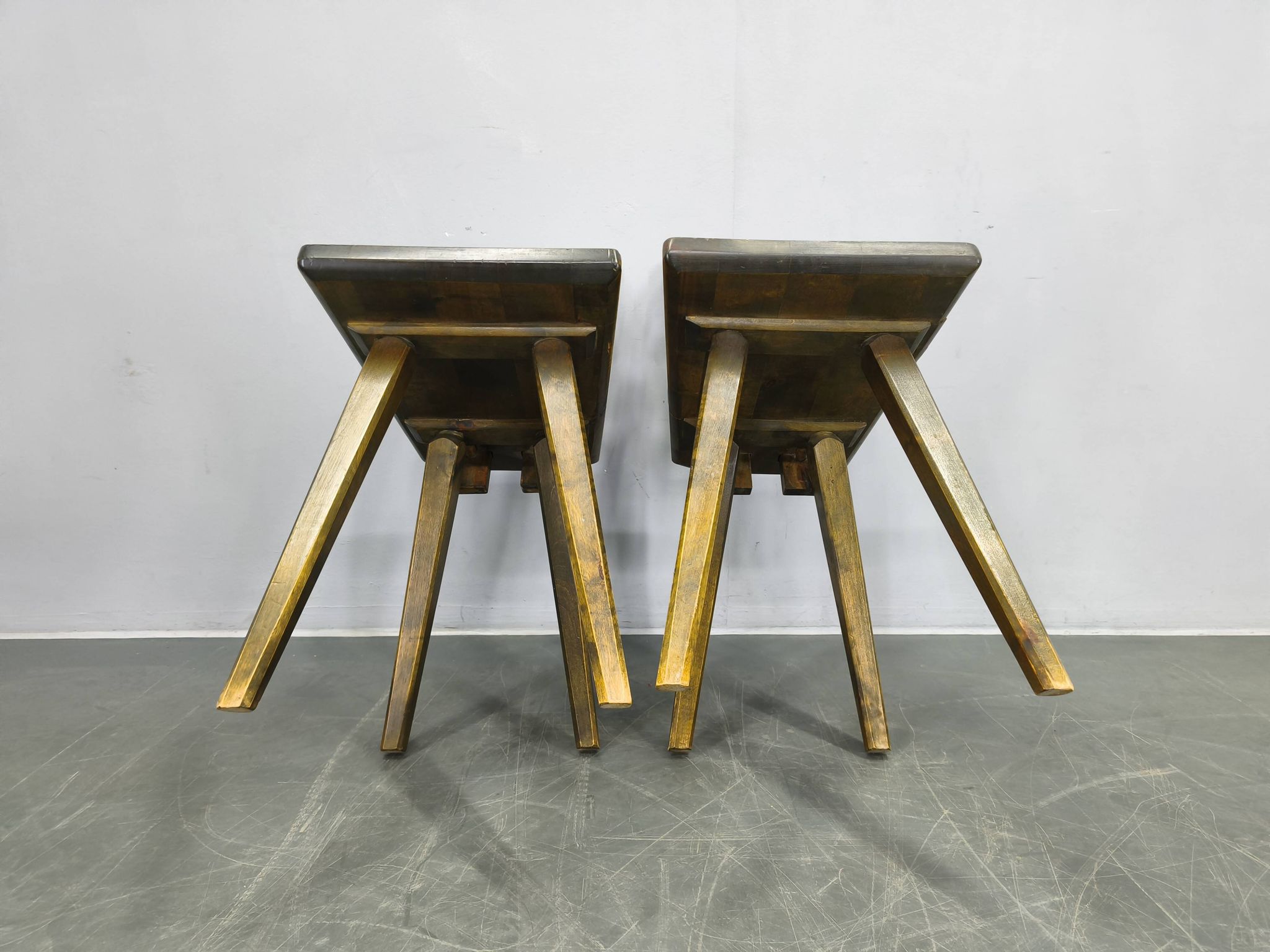 Set of 3 Brutalist Wooden Chairs, Czechoslovakia, 1950s