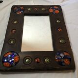Wooden mirror with copper enamel decoration by Capo Esmaltes (Circa 1960)