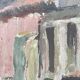 Old painting oil on cardboard peasant village