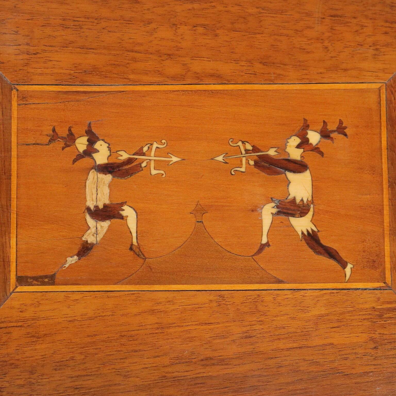 Antique travel box in walnut with mirror, Italy, 19th century
