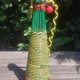 Old carafe/glass bottle decorated with scoubidou with its tassels 50/60s