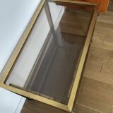 Coffee end table in smoked glass and brass