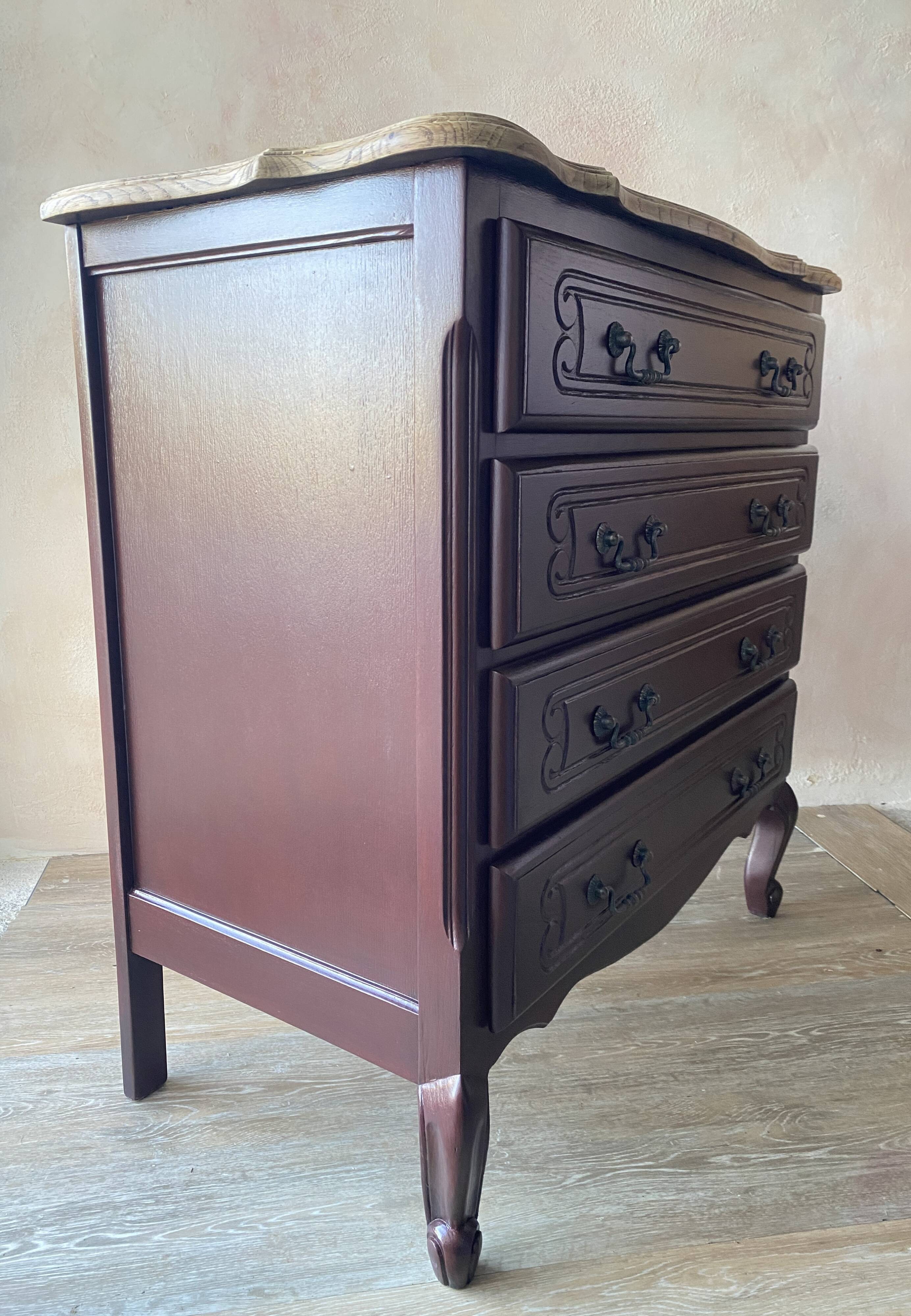 Louis XV style commode renovated - natural wood top and deep stain
