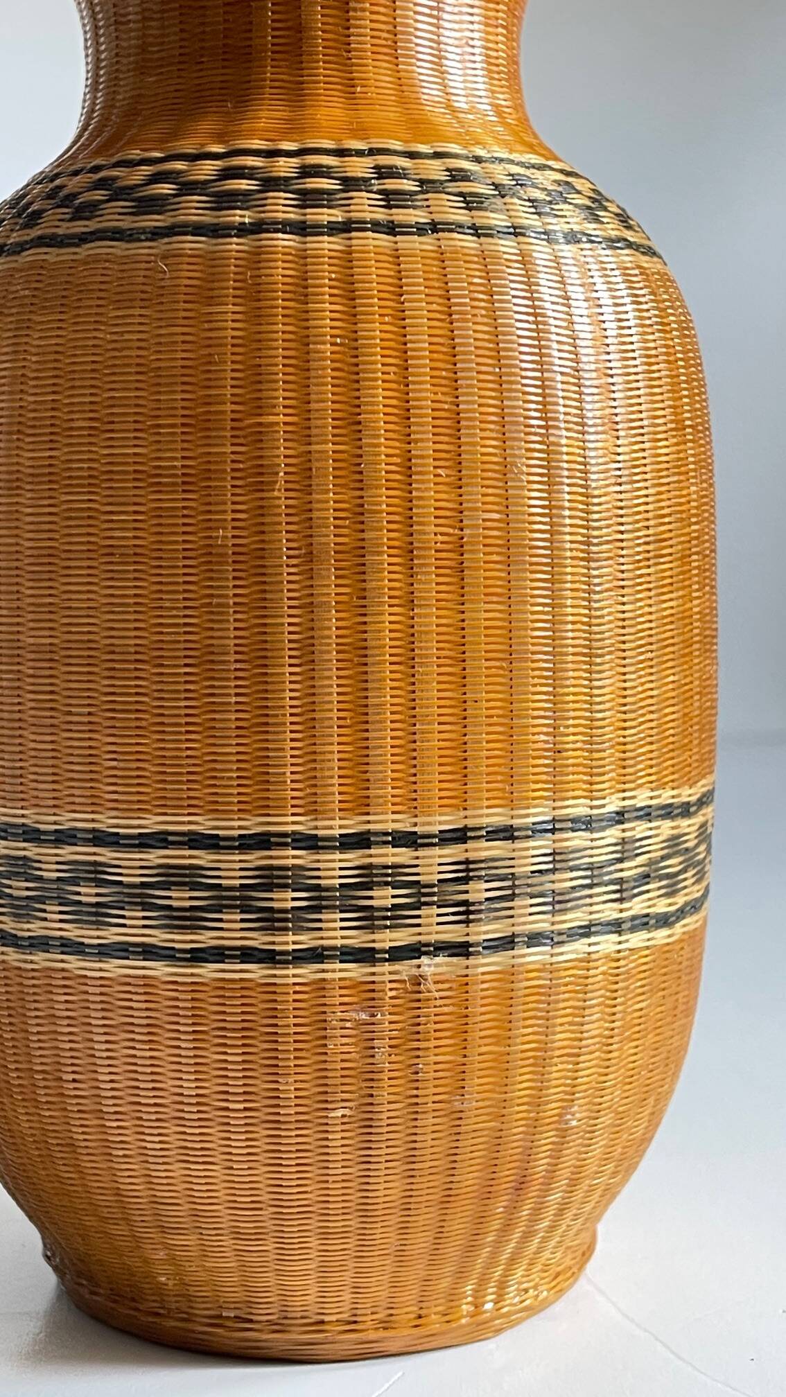 VINTAGE Woven Bamboo and Fine Porcelain VASE