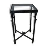 Giacometti style cast iron table, glass table
