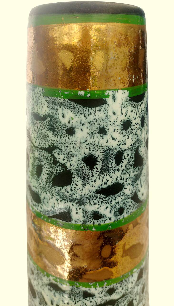 Roller vase – Vintage ceramic, speckled decor with gold highlights, perfect condition