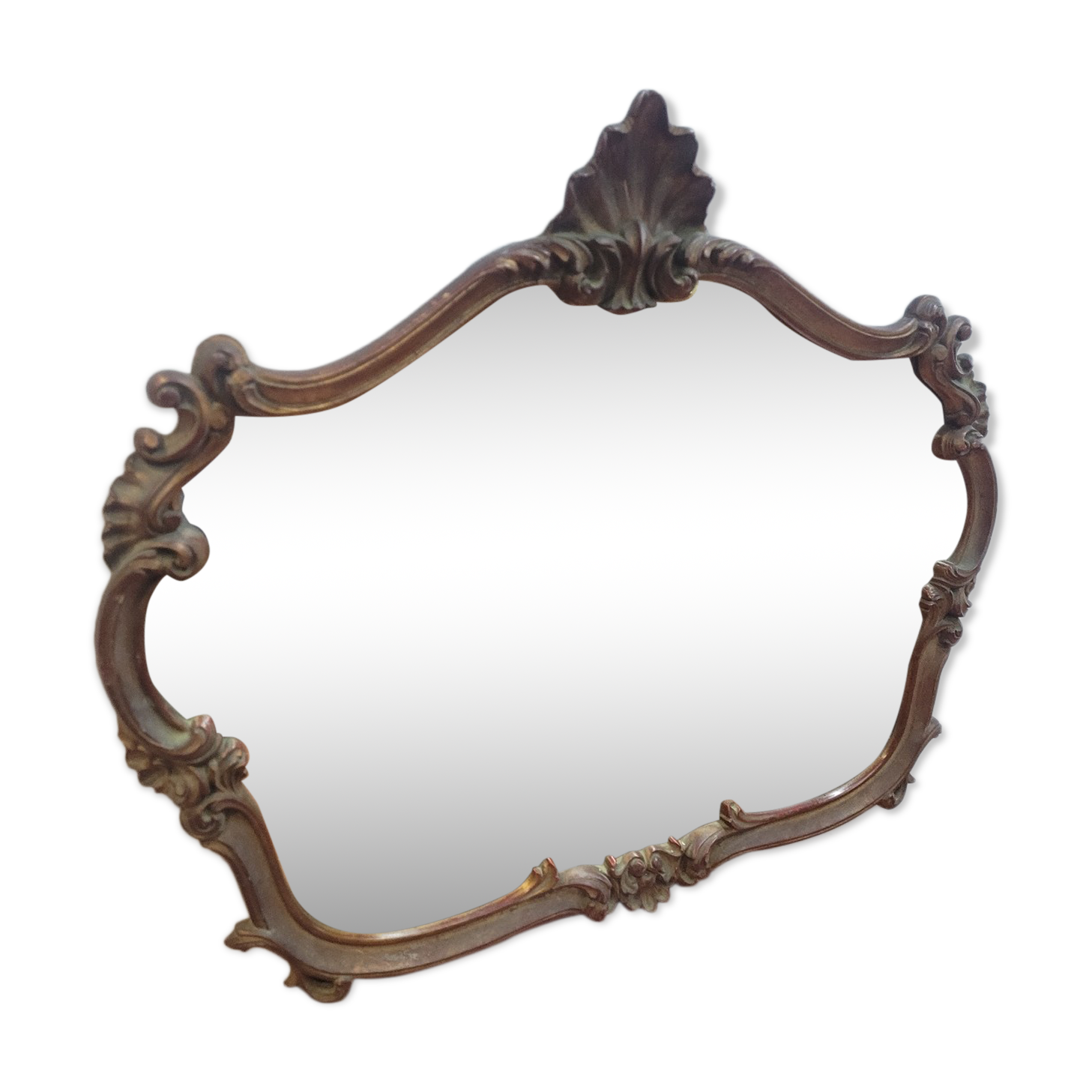 Miroir style Louis XV en chêne patiné doré 79×70cm