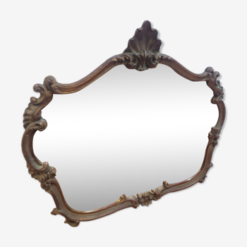 Miroir style Louis XV en chêne patiné doré 79×70cm