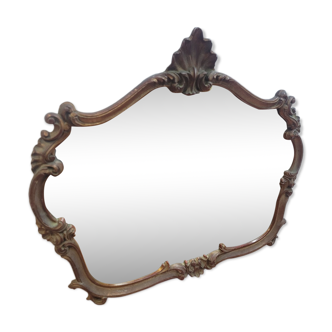Miroir style Louis XV en chêne patiné doré 79×70cm
