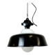 Industrial black enamel lamp with glass cover, 1950s