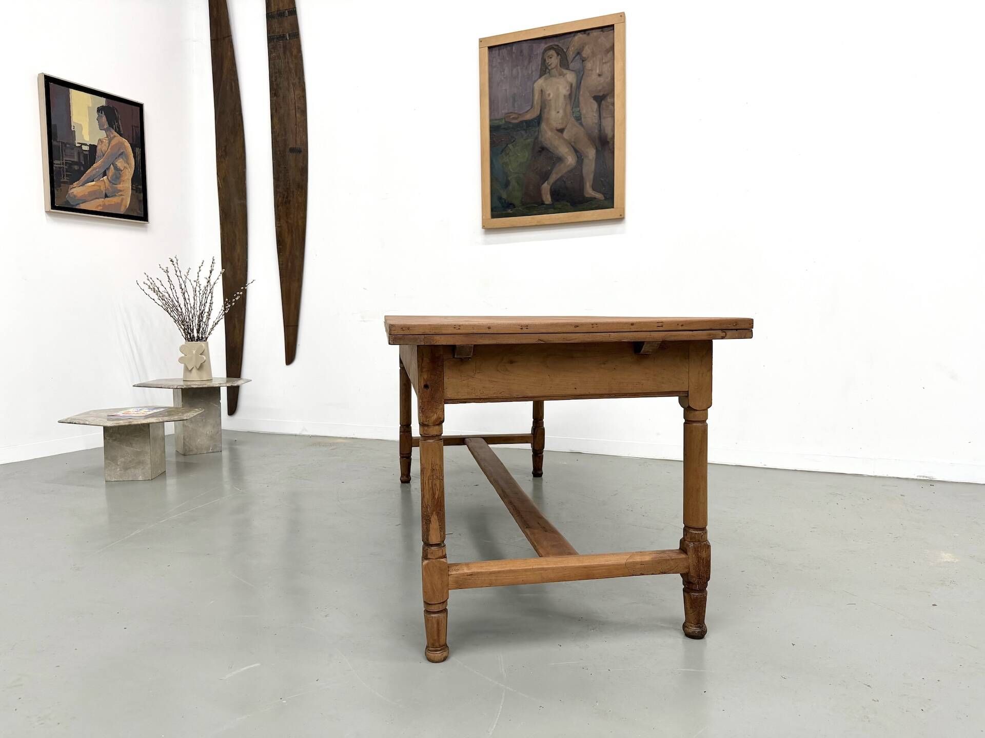 Large extendable farmhouse table in solid cherry wood - 1900s