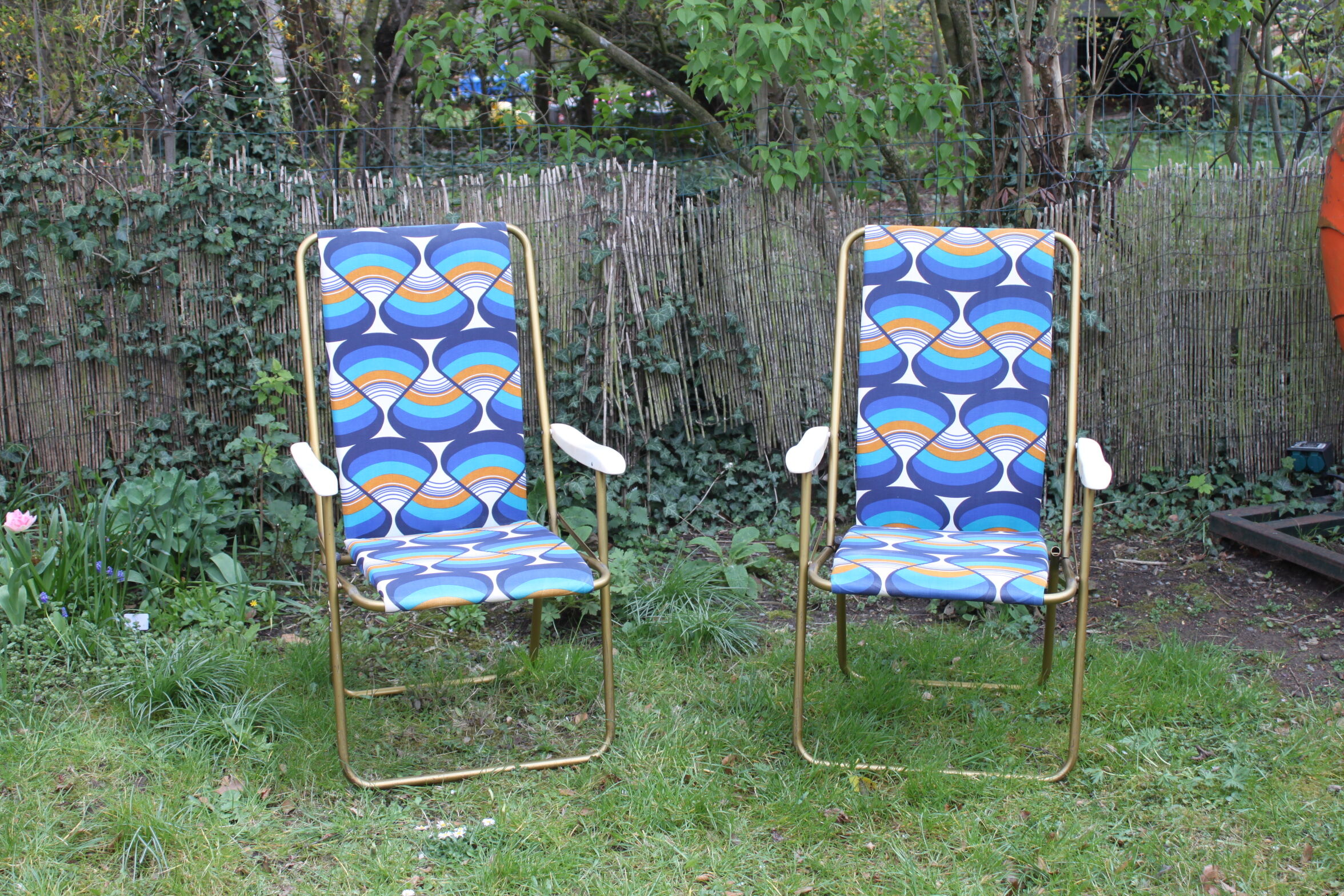 Lafuma space age folding garden chairs, 1964-74, set of two.