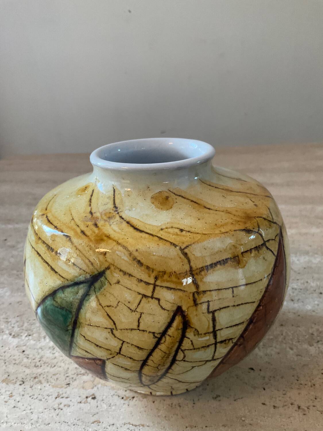 Signed enameled ceramic ball vase