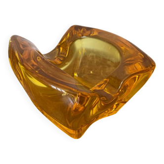 Antique Vintage Orange Yellow Molded Crystal Pocket Ashtray #C268