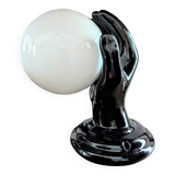 Vintage wall or table lamp in black ceramic / opaline globe