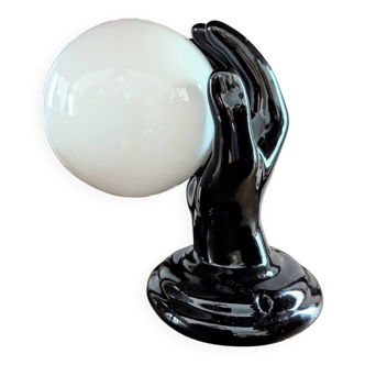 Vintage wall or table lamp in black ceramic / opaline globe