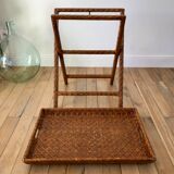 Rattan console exotic wood vintage removable tray 70s