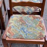 6 chaises bois massif chêne foncé et tissu fleurs