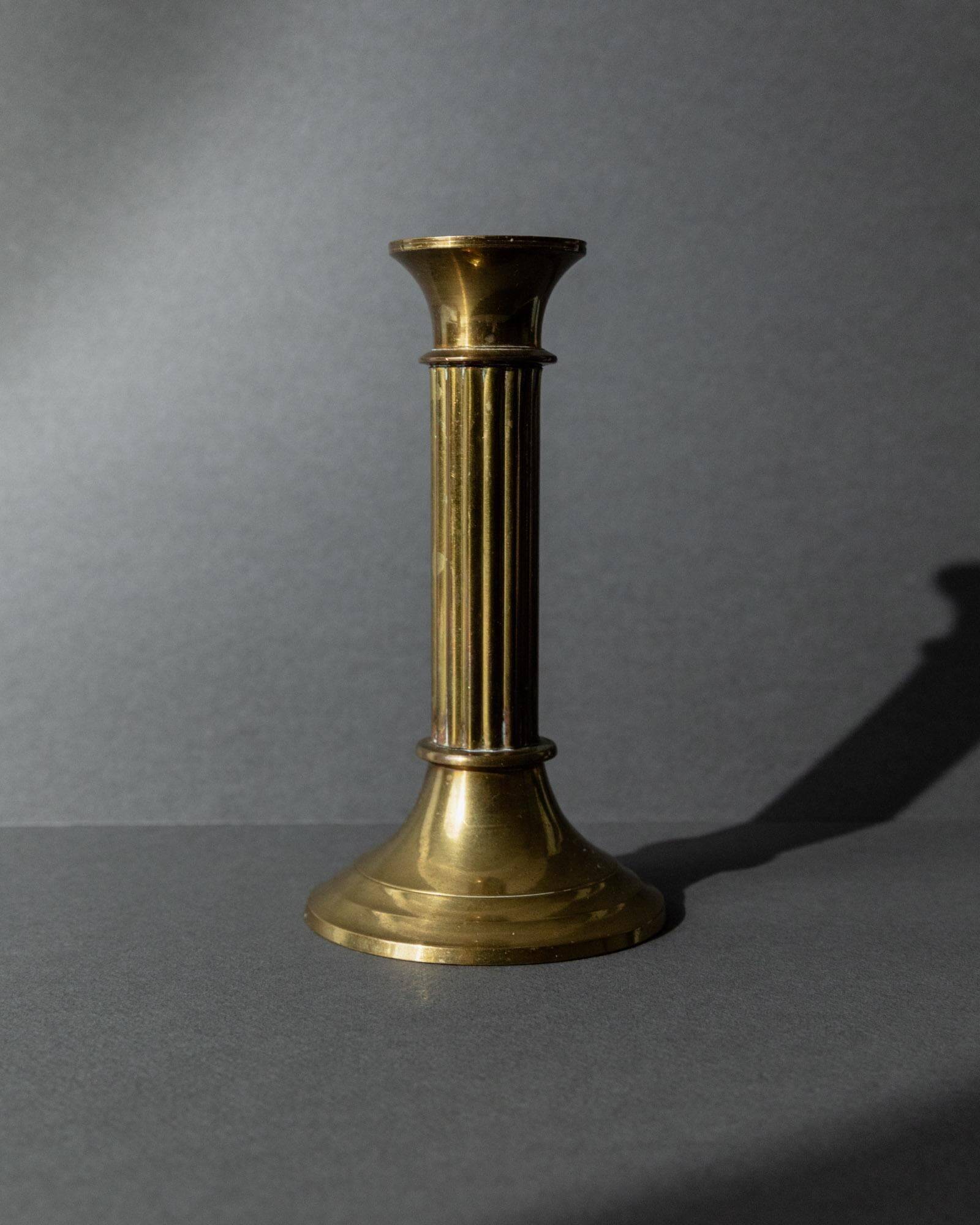 Lot of 3 vintage brass candlesticks from the 1940s, various shapes, classic antique design, retro table decoration, elegant gift idea.