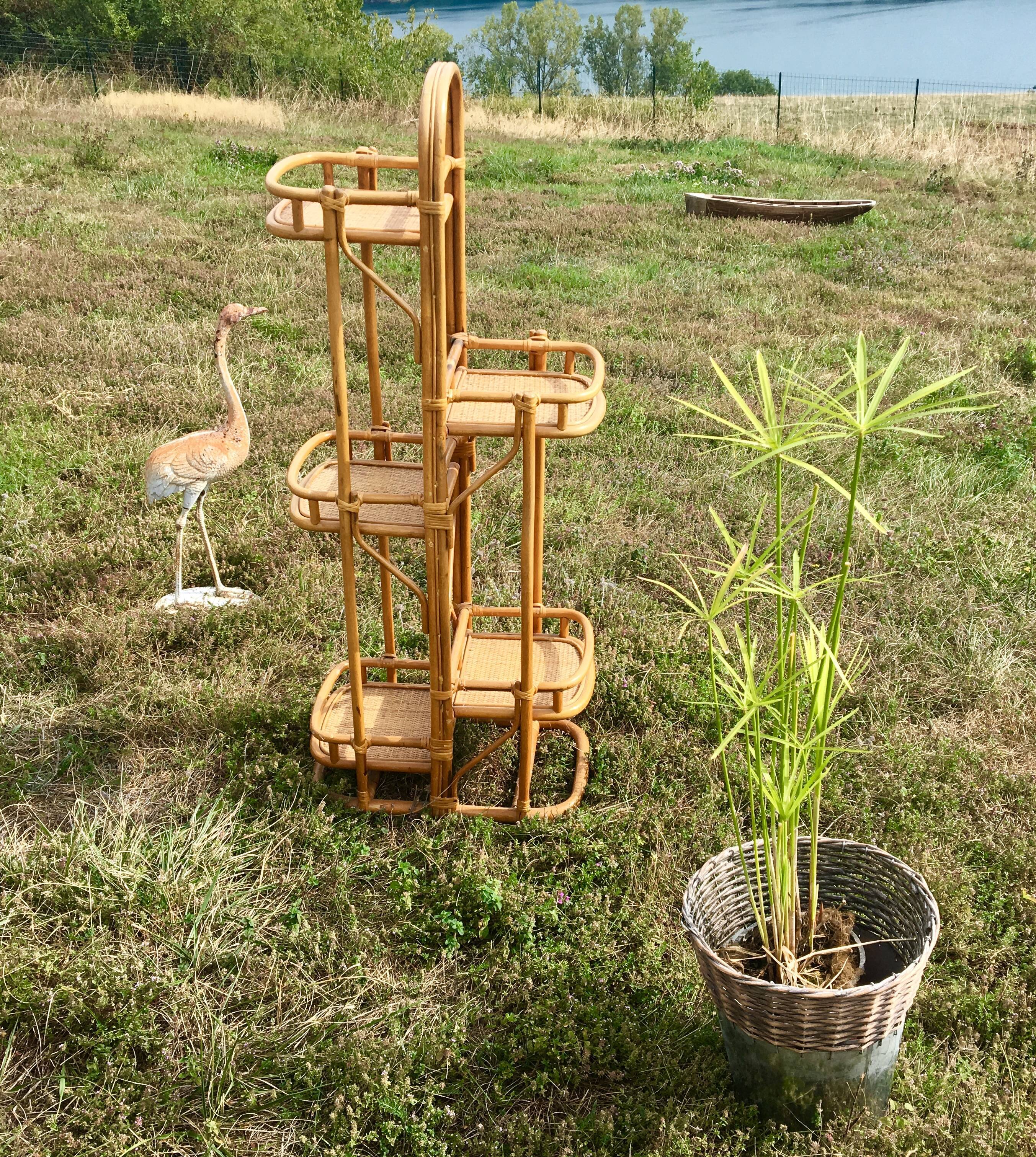 Rattan and bamboo plant rack from the 70s