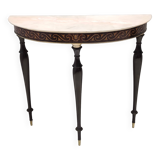 Beech and Black Walnut Console Table with a Demilune Marble Top